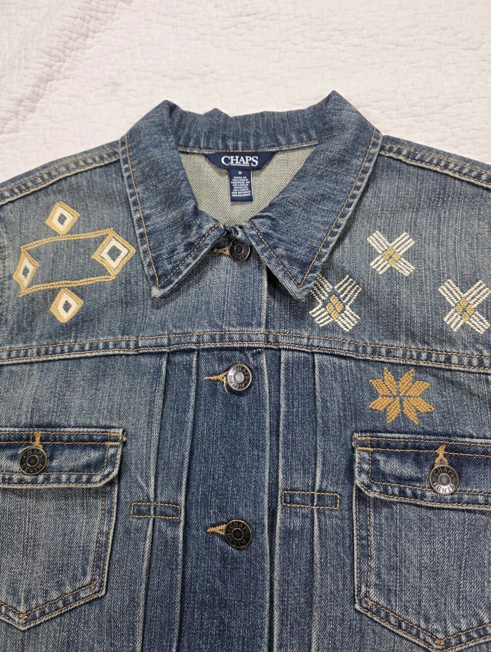 Chaps Embroidered Denim Jacket - Blue - Picture 8 of 13